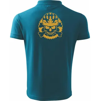Pánská košile Lebka cyklisty - helma zlatá - Polokošile pánská Pique Polo 203 - 3XL ( Tmavý tyrkys )