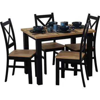 Jídelní stůl Rozkládací stůl 150/190x80 cm se 4 židlemi M021-4 Černá/Dub Craft