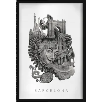 Obraz Nástěnný dekorativní obraz v rámu s grafikou Černobílá Barcelona 40x60 cm