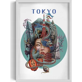 Obraz Moderní nástěnná dekorace Tokyo Tower Hora Fuji Drak Višňový květ 40x60