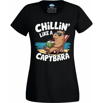 Dámské tričko Kapybara na Pláži Chillin' like a Capybara (Velikost: 4XL, Barva: Černá)