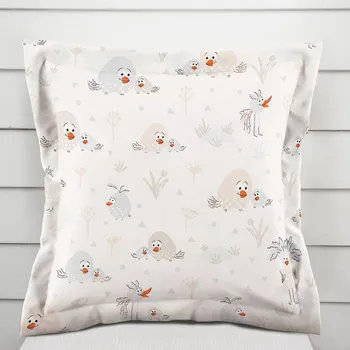 Povlak na polštářek Dětský bavlněný povlak na polštář s lemem Sandra SA-614 Veselí ptáčci na bílém 50 x 60 cm