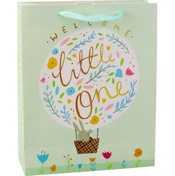 Dárková taška LEAN Dárková taška k narození, králíček, květiny, zelená, 32 x 26 x 12 cm