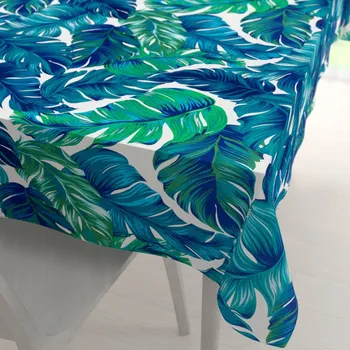 ubrus Bavlněný obdélníkový ubrus Sandra SA-606 Modro-zelené tropické listy na bílém 50x100 cm