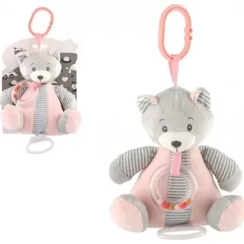 plyšák Teddies Medvěd natahovací hrací strojek plyš 18x17 cm růžový na kartě v sáčku