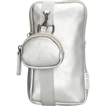 Kabelka Stříbrná kožená kabelka na mobil + mini kapsa „DuoCarry" 2v1