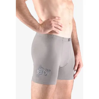GINA pánské boxerky delší nohavička, šité, s potiskem 74145P - šedá tm. šedá - 50/52