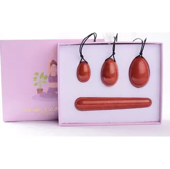 Jadeitové masážní vajíčko pro kegel cvičení | posílení pánevního dna 4 ks - Vínově červené