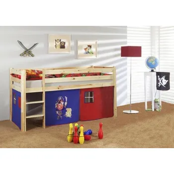 Dětská postel Dětská VYVÝŠENÁ postel PIRÁTI modročervení - PŘÍRODNÍ