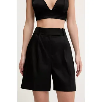Dámské kraťasy Lněné šortky HUGO dámské, černá barva, high waist, 50537634 99X, vel. 34