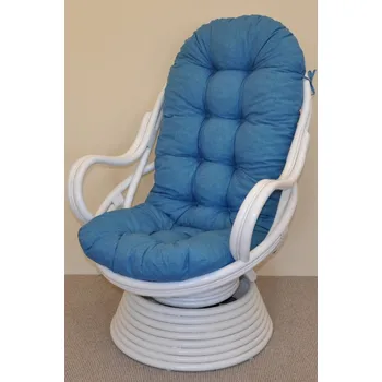Papasan Ratanové houpací křeslo Swivel bílé polstr tyrkysový melír