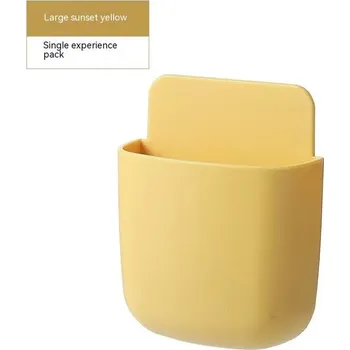 Úložný box Nástěnný držák na telefon a ovladače s poličkou | úložný organizér, nástěnná skříňka - žluť