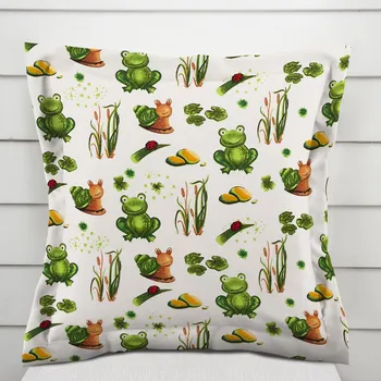 Povlak na dekorativní polštářek Dětský bavlněný povlak na polštář s lemem Sandra SA-609 Žabky a šneci na bílém 40 x 60 cm