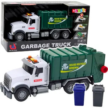autíčko LEAN Toys Popelářské auto – kontejnery, světla, zvuky, zelené, 1:14