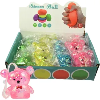 Gadget Medvídek antistresový gelový s mašlí mačkací se třpytkami 4 barvy