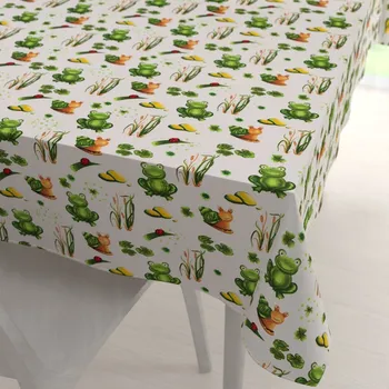 ubrus Dětský bavlněný obdélníkový ubrus Sandra SA-609 Žabky a šneci na bílém 80x120 cm