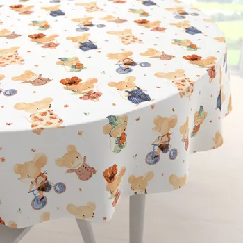 ubrus Dětský bavlněný kulatý ubrus Sandra SA-611 Hravé myšky na bílém Ø 40 cm