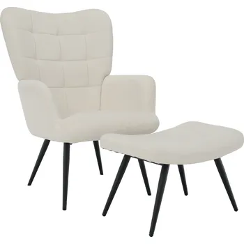 Jídelní židle Křeslo HABEN s podnožkou, sametová látka Velvet bílá, kov černý matný lak