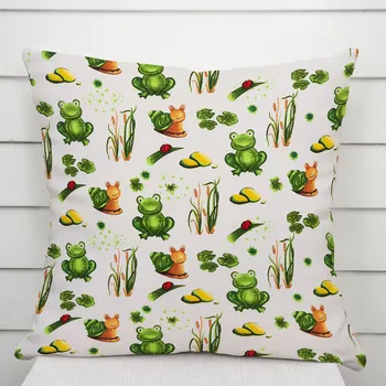 Povlak na dekorativní polštářek Dětský bavlněný povlak na polštář Sandra SA-609 Žabky a šneci na bílém 35 x 45 cm