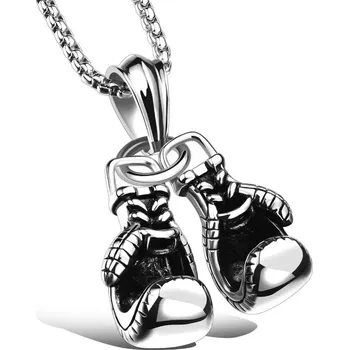 Boxerské rukavice Pánský řetízek s přívěskem boxerské rukavice | přívěsek na krk, šperk pro muže - Stříbřitý