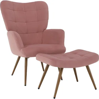 Jídelní židle Křeslo HABEN s podnožkou, sametová látka Velvet růžová, kov černý matný lak