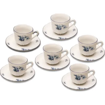 Šálky na kávu, karlovarský porcelán, Rose, modré růže, 6 ks