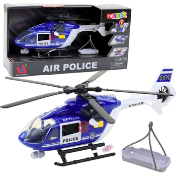 autíčko LEAN Toys Policejní vrtulník Hák Nosítka Světla Zvuky 1:14