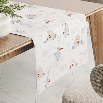 ubrus Dětský bavlněný běhoun na stůl Sandra SA-614 Veselí ptáčci na bílém 20x120 cm