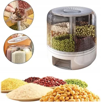 Dóza na potraviny OTOČNÝ ZÁSOBNÍK S DÁVKOVAČEM NA RÝŽI, KRUPICI, VLOČKY A SNACKY DÁVKOVAČ 360°