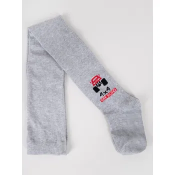 Chlapecké oblečení Punčocháče YO RAB0004C šedé s autem velikost oblečení - děti: 104/110