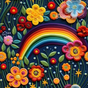 Úplet, Vyšívané duhové kvítí (E) (Top kvalitní úplet Bella digitisk)