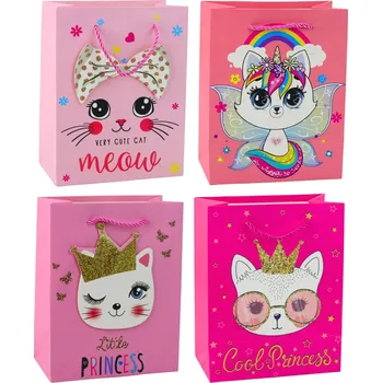 Dárková taška LEAN Papírová dárková taška Koťátka Třpytky Růžová 23 x 18 x 10,5 cm