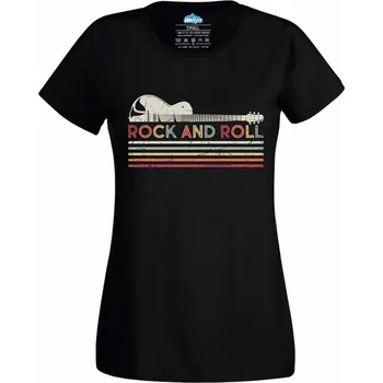 Dámské tričko Dámské tričko Kytara Rock and Roll Vintage (Velikost: 4XL, Barva: Černá)
