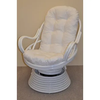 Papasan Ratanové houpací křeslo Swivel bílé polstr bílý