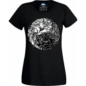 Dámské tričko Dámské tričko Jin a Jang Vlci divočiny Yin Yang Wolf (Velikost: XS, Barva: Černá)