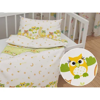 Povlečení Dětské bavlněné povlečení do postýlky Sandra SA-594 Baby sovy zelené Do postýlky 90x140 a 40x60 cm