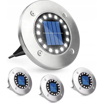 Venkovní osvětlení 4x SOLÁRNÍ ZAHRADNÍ SVĚTLO schodišťové LED disk STUDENÁ bílá ZAPICHOVACÍ PLOCHÁ