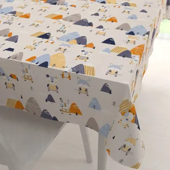 ubrus Dětský bavlněný obdélníkový ubrus Sandra SA-613 Modro-oranžová lesní zvířátka na bledě šedém 50x100 cm