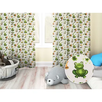 ubrus Dětský bavlněný závěs Sandra SA-609 Žabky a šneci na bílém 150x140 cm