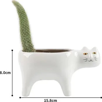 Květináč Roztomilý kočičí květináč pro sukulenty a kaktusy | keramický květináč, zahradní dekorace - Bílý