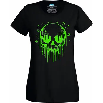 Dámské tričko Neonová Lebka Kapka smrti Neon Toxic Skull (Velikost: 4XL, Barva: Černá)