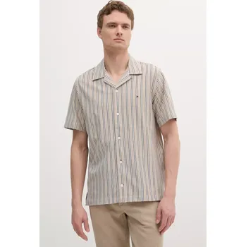 Pánská košile Bavlněná košile Tommy Hilfiger pánská, béžová barva, regular, s klasickým límcem, MW0MW38567 80X, vel. M