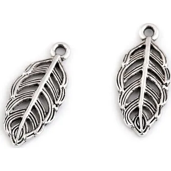 Přívěsek list / pírko 11x25 mm, barva platina s patinou