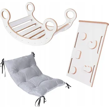 Hra na zahradu GUGI Montessori houpačka M Dřevěná + skluzavka + stěna + velurový polštář Šedá