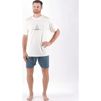 Pánské pyžamo Pánské pyžamo krátké - šedobílá petrolejová - XXXL
