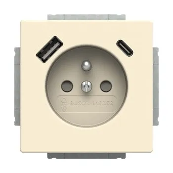 Elektrická zásuvka ABB Zásuvka 1násobná s kolíkem, s clonkami, s nabíjením USB-A, USB-C 2CKA002017A1914