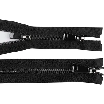 Galanterie Zip kovový 5 mm dělitelný 2 jezdce / dvoucestný 50 cm - 2 černá černý nikl