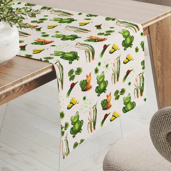 ubrus Dětský bavlněný běhoun na stůl Sandra SA-609 Žabky a šneci na bílém 20x120 cm