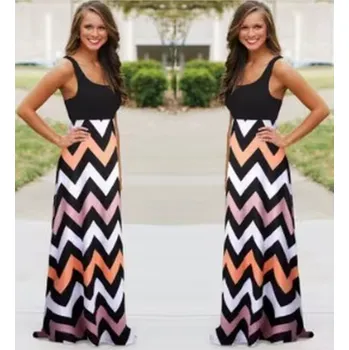 Dámské šaty Letní dlouhé pruhované maxi šaty Barevná varianta: Barva 3, Velikost: XXL