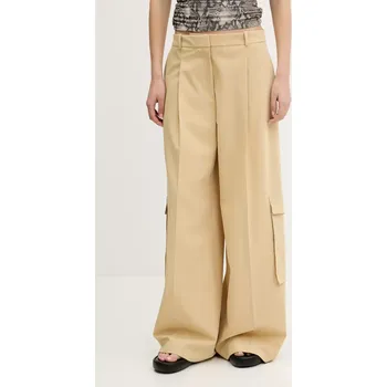 Dámské kalhoty Kalhoty HUGO dámské, béžová barva, široké, high waist, 50538656 80X, vel. 42